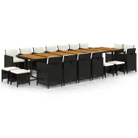 vidaXL Ensemble de jardin 19 pièces avec coussins Noir Poly Rattan