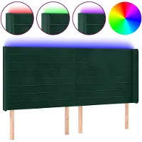 vidaXL Tête de lit LED vert foncé 203x16x118/128 cm velours