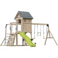 Axi Duncan Aire De Jeux En Bois, 2 Balançoires, 1 Toboggan - Vert Citron | Maisonnette / Equipement De Jeux Xxl Pour Enfants Avec Structure