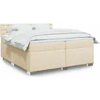 vidaXL Lit boxspring avec matelas Crème 200x200 cm Tissu