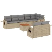 vidaXL Ensemble de salon de jardin 9 pièces avec coussins beige Poly rotin