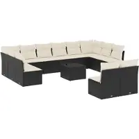 vidaXL Ensemble de 13 canapés de jardin avec coussins noir poly rotin