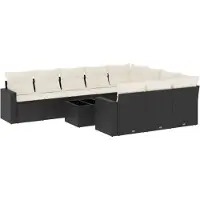 vidaXL Ensemble de salon de jardin 11 pièces avec coussins noir poly rotin