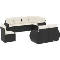 vidaXL Ensemble de jardin canapé 8 pièces avec coussins noir poly rotin