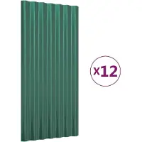 vidaXL Panneaux de toit 12 pcs. Acier revêtu par poudre Vert 80x36 cm