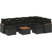 vidaXL Ensemble de 10 canapés de jardin avec coussins noir poly rotin