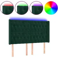 vidaXL Tête de lit LED vert foncé 163x16x118/128 cm velours