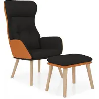 vidaXL Fauteuil relax avec pouf Noir Similicuir & Tissu