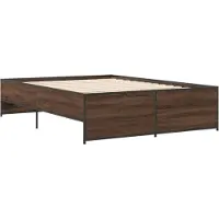 vidaXL Cadre de lit brun imitation chêne 135x190 cm Bois composite métal