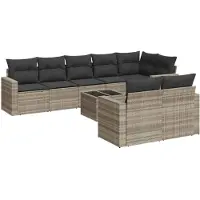 vidaXL Ensemble de salon de jardin 9 pièces avec coussins gris clair Poly rotin