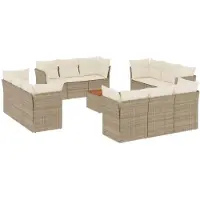 vidaXL Ensemble de 13 canapés de jardin avec coussins Beige Poly Rattan