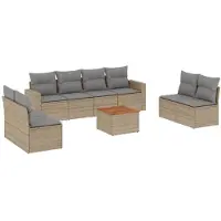 vidaXL Ensemble de salon de jardin 9 pièces avec coussins beige Poly rotin