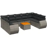 vidaXL Ensemble de salon de jardin 10 pièces avec coussins Gris Poly Rattan