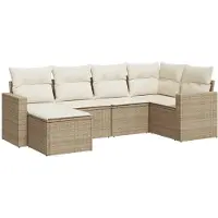 vidaXL Ensemble de salon de jardin 6 pièces avec coussins Beige Poly Rattan