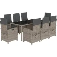 vidaXL Salon de jardin 9 pièces avec coussins Gris Poly Rattan