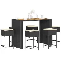 vidaXL Ensemble bar de jardin 7 pièces avec coussins noir Poly rotin