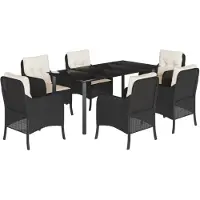 vidaXL Ensemble de jardin 7 pièces avec coussins Noir Poly Rattan