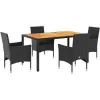 vidaXL Ensemble de jardin 5 pièces avec coussins Noir Poly rotin Acacia