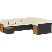 vidaXL Ensemble de 10 canapés de jardin avec coussins noir poly rotin