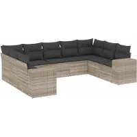 vidaXL Ensemble de salon de jardin 9 pièces avec coussins gris clair Poly rotin