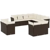 vidaXL Ensemble de salon de jardin 11 pièces avec coussins Marron Poly rotin