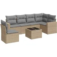vidaXL Ensemble de salon de jardin 7 pièces avec coussins Beige Poly Rattan