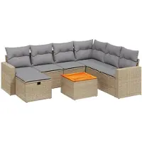 vidaXL Ensemble de jardin canapé 8 pièces avec coussins Beige Poly Rattan