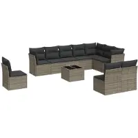 vidaXL Ensemble de salon de jardin 11 pièces avec coussins Gris Poly rotin
