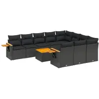 vidaXL Ensemble de salon de jardin 11 pièces avec coussins noir poly rotin