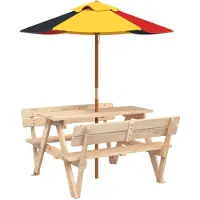 vidaXL Table de pique-nique pour 4 enfants avec parasol en bois massif de sapin