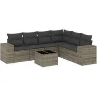 vidaXL Ensemble de salon de jardin 7 pièces avec coussins Gris Poly rotin