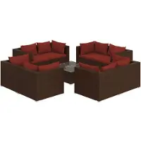 vidaXL Ensemble de salon de jardin 9 pièces avec coussins Poly rotin brun