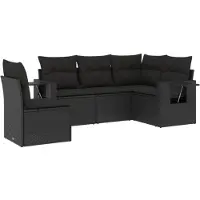 vidaXL Ensemble de salon de jardin 5 pièces avec coussins noir poly rotin
