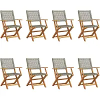 vidaXL Chaises de jardin 8 pcs. Pliable Gris Poly Rotin & Bois Massif
