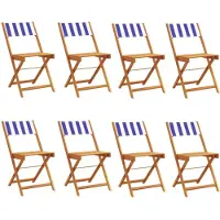 vidaXL Chaises de jardin 8 pcs. Pliable Bleu et Blanc Tissu et bois massif
