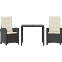 vidaXL Ensemble de jardin 3 pièces avec coussins Noir Poly Rattan
