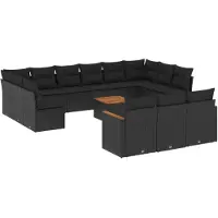 vidaXL Ensemble de salon de jardin 14 pièces avec coussins noir Poly rotin