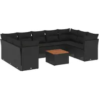 vidaXL Ensemble de 10 canapés de jardin avec coussins noir poly rotin