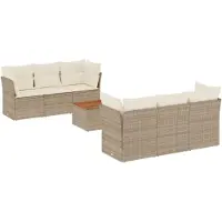 vidaXL Ensemble de salon de jardin 7 pièces avec coussins Beige Poly Rattan