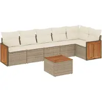 vidaXL Ensemble de salon de jardin 7 pièces avec coussins Beige Poly Rattan