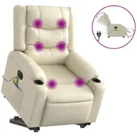 vidaXL Fauteuil de massage avec releveur électrique Crème similicuir