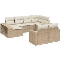 vidaXL Ensemble de salon de jardin 10 pièces avec coussins Beige Poly Rattan