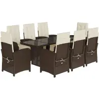vidaXL Salon de jardin 9 pièces avec coussins Marron Poly rotin