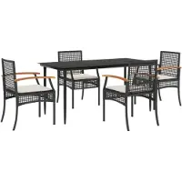 vidaXL Ensemble de jardin 5 pièces avec coussins Noir Poly Rattan
