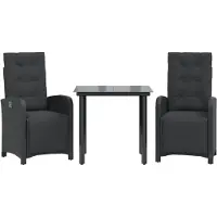 vidaXL Ensemble Bistro 3 pièces avec coussins Noir Poly Rattan