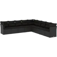 vidaXL Ensemble de salon de jardin 9 pièces avec coussins noir poly rotin