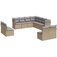 vidaXL Ensemble de salon de jardin 11 pièces avec coussins Beige Poly Rattan