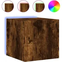vidaXL Armoire TV murale avec lampes LED chêne fumé 30,5x35x30 cm