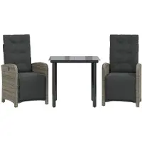 vidaXL Ensemble Bistro 3 pièces avec coussins Gris Poly Rattan