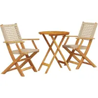 vidaXL Ensemble Bistro 3 pièces Beige Poly rotin et bois massif